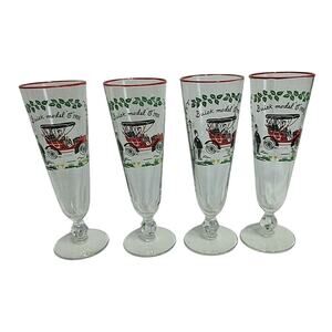 VTG Libby BUICK MODEL 1905 Pilsner Beer Footed Glasses 8.5" Tall SET/4